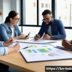 Home 14 디자인 씽킹과 공업디자인 - A collaborative design team brainstorming session in a modern office, featuring diverse professional...