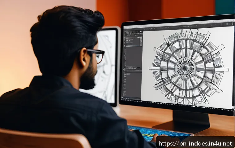 공업디자인 전공 과목 - A professional digital artist workspace showcasing a Bengali designer working on a modern computer w...